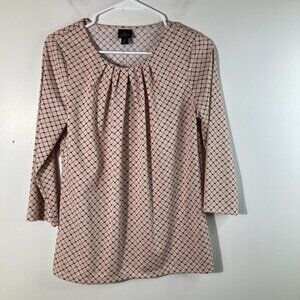 Womens Worthington Pleat Neck Grid Blouse S Pink‎ Gray NWT Polyester